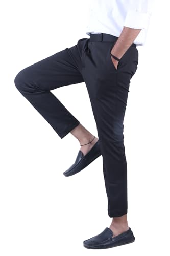 Image of Men's Solid Peanut Lycra Slim Fit Stretchable Casual Wear Comfortable Formal Trousers Pants Black