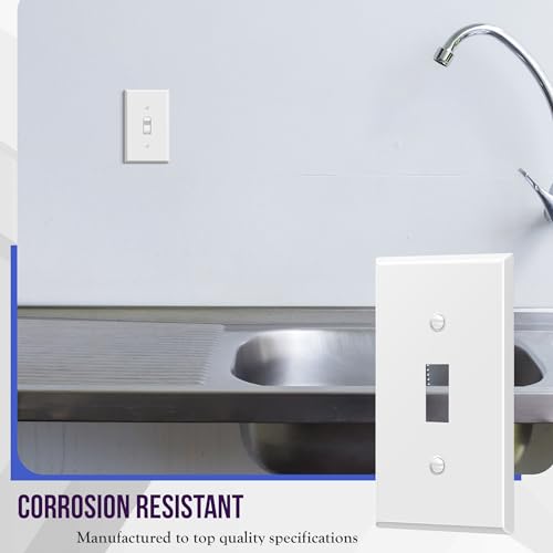 Image of ENERLITES Toggle Light Switch Metal Cover Plate, Wall Plate, Corrosion Resistant, Standard Size 1-Gang 4.50 inch x 2.76 inch, Powder Coated Stamped Steel, 7711-WM, White Matte | Fits standard toggle switches; Rust-proof stamped steel; Smooth matte finish; Standard 1-gang; 7711-WM