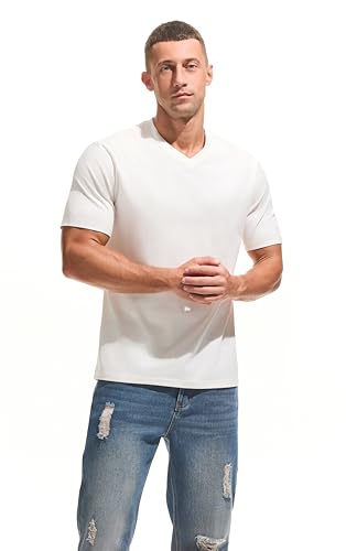 Men's V-Neck T-Shirt - Premium 95% Cotton 5% Spandex Soft Slim Fit Tee, Breathable Moisture Wicking for Casual Workout2