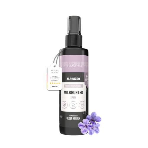 alphazoo Milbhunter Spray für Hunde 250ml - mit Zitronen-Eukalyptus & Geraniol. Wirkt zuverlässig gegen Milben & pflegt die Haut. Natürliche Inhaltsstoffe. Ideal für die regelmäßige Anwendung