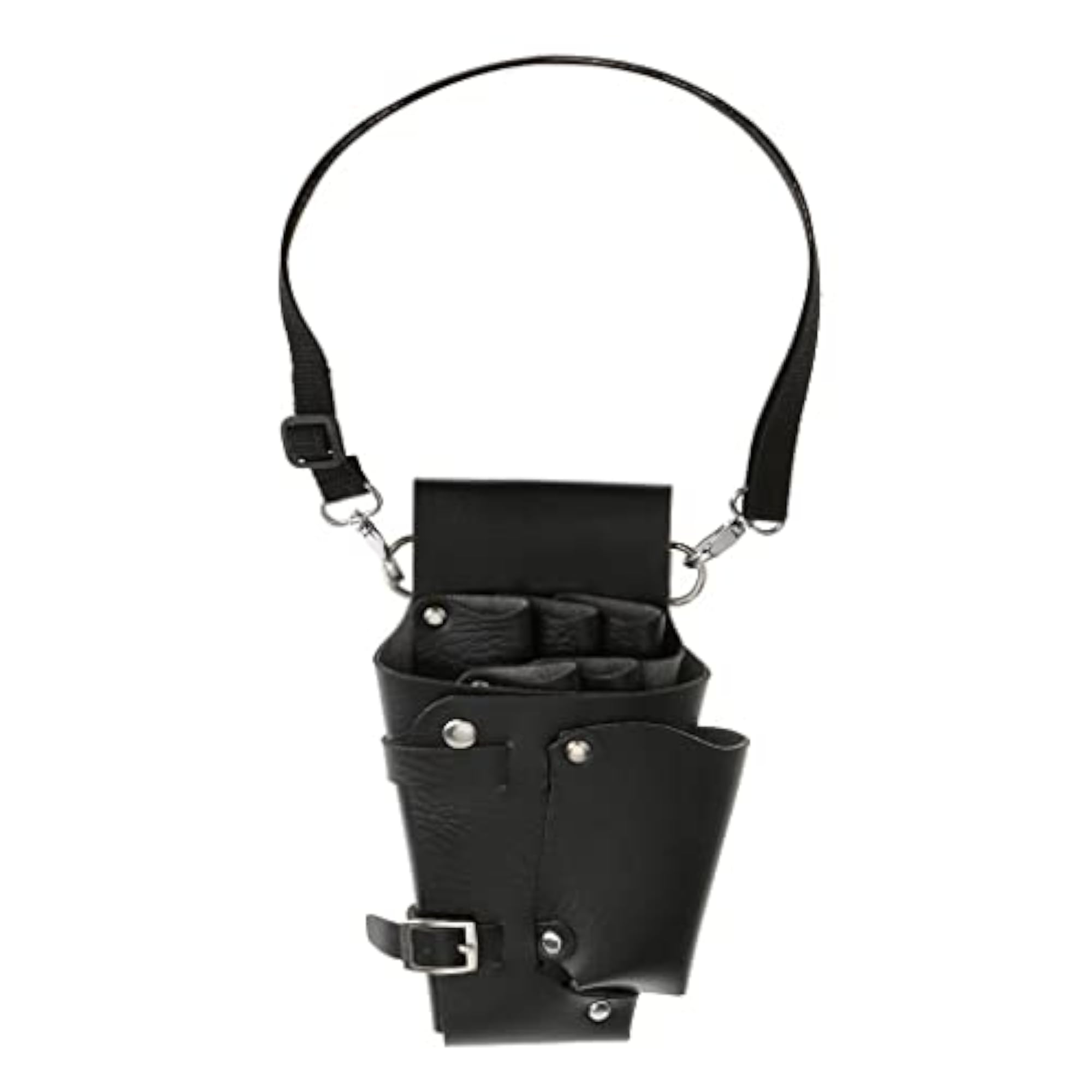 PU Leather Hair Scissors Combs Holster Bag, Black