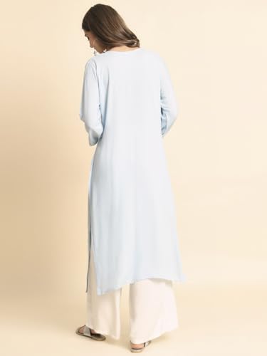 Image of VAIRAGEE Women's Embroidered Lukhnavi Chikankari Work Straight Rayon Ethnic Kurta | Casual Office Kurta for Women