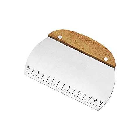 TINMIX Dough Scraper, Stainless Steel Dough Pastry Scraper Cutter Chopper with Non-Slip Grip and Measurements for Kitchen Baking Tools (Wood Handle) Cover