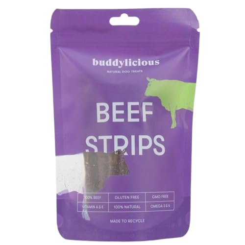 Jerky Dog Treats Buddylicious 100% Natural Beef Strips Dog Treats | Natural & Healthy Dog Treat, GMO Free, Gluten Free | Perfect For Training or Everday treat