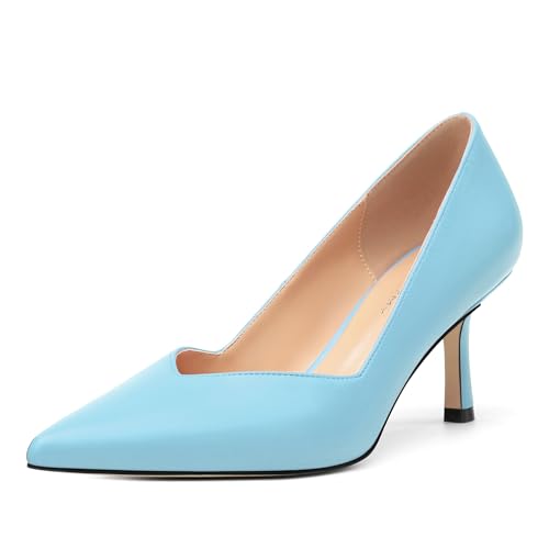 Image of Women Pointed Closed Toe 2.5 Inch Kitten Heel Slip On Pumps | Elegant Comfort Formal Dress Footwear, Versatile Ladies Shoes For Office Wedding Party Evening Daily Occasions