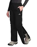 Pioneer Camp Women's Rain Pants Waterproof 3-Layer Hardshell Hiking Pants Breathable Side Zip Outdoor Ski Snow, Black, L