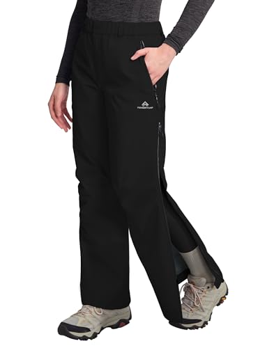 Pioneer Camp Women\'s Rain Pants Waterproof 3-Layer Hardshell Hiking Pants Breathable Side Zip Outdoor Ski Snow, Black, L
