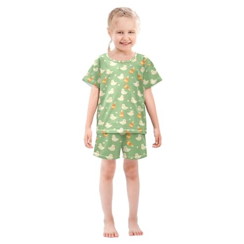 ALAZA Duck Funny Stylish Pajamas Set Short Sleeve Cotton Sleepwear Summer Pjs 2 Piece 5-14Y3