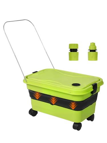 Collapsible Bucket 5.8 Gallon 22L with Wheels Handle Drain Plug Water Outlet and 2 Universal Connectors for Portable Pressure Washer Cordless Car Washing Camping RV Pet Bath Multi-Use