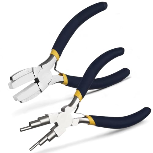 Image of Mudder 2 Pieces Jewelry Making Tool Bail Making Pliers 6 in 1 Jewelry Wire Bending Pliers for Beading Looping Shaping Wire DIY Crafts(Blue and Yellow)