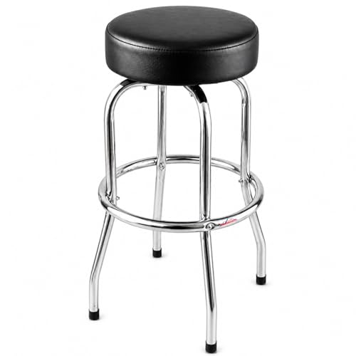 Image of Ruedamann 29 inch H Swivel Bar Stool, Black Leatherette Padded Seat