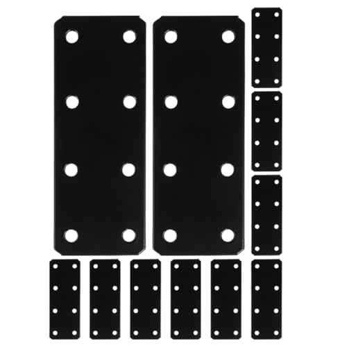 Anneome 12pcs Flat Stand Repair Fixing Joining Brackets Mending Bracket Plate Fixing Joining Plate Bracket Joining Plate Flat Straight Brace Brackets Shelf Bracket Steel Plate Black Iron