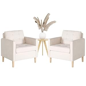 STHOUYN Mid Century Modern Home Office Upholstered Fabric Accent Chairs Set of 2 with Arms Reading Chair Club Chair, Living Room Bedroom Office, White (2, White)