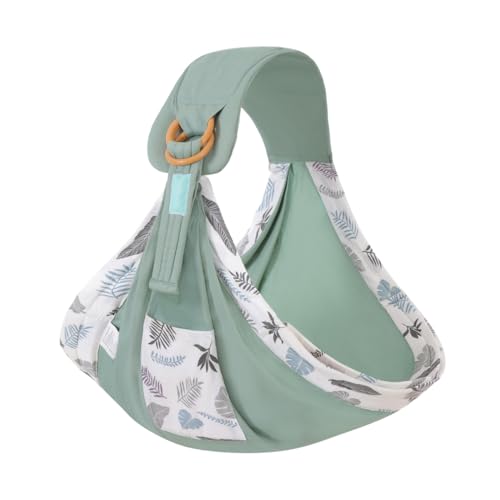 Image of AdBrawoy Baby Sling Carrier, Cotton Baby Carrier Newborn to Toddler (7-33 Pounds), Lightweight, Ring Sling, Baby Carrier, Green