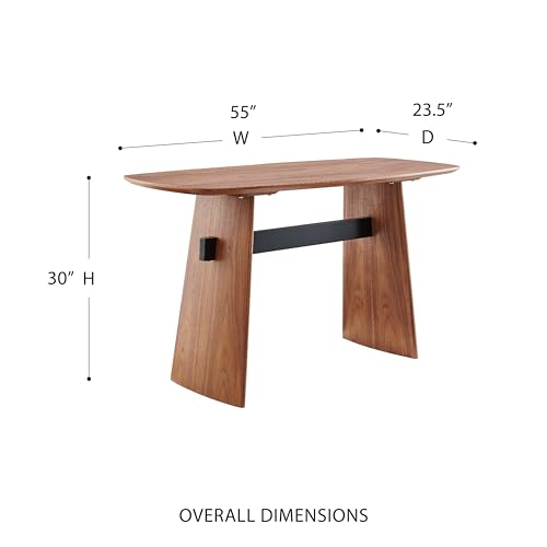 Image of Euro Style Folke 55 inch Home Office or Study Desk | Modern Industrial Design | Stylish and Functional | Perfect for Home Office, Study, or Workspace | Walnut Finish with Matte Black Steel Cross Bar
