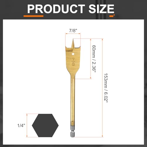 QUARKZMAN 3 Stück Flachfräsbohrer Set, 22.2mm Holzbohrer Set mit 6.4mm(1/4) Sechskantschaft, Lochbohrer Holz für Span Gipsplatten Holzbearbeitung Fibreglass, Goldton