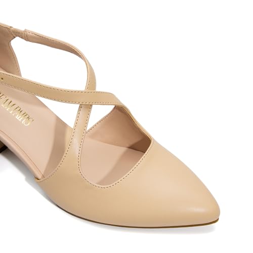 Image of DREAM PAIRS Women's Chunky Heels Dress Pumps Closed Pointed Toe Comfort Cross Strap Block Heel Shoes for Party Dance Wedding