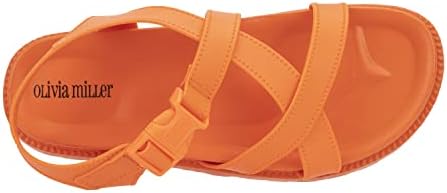 Olivia Miller Women's Fashion Ladies Shoes, Orange PVC w Criss Cross Asymmetrical Strap n Buckle, Slip On Open Toe Trendy Casual Summer Slide Flat Sandals | Image 5