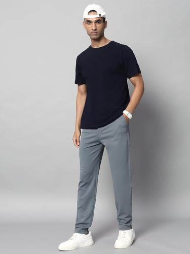 Image of Mehrang Men's Slim Fit Formal Trousers, Black, Regular Waist with Side Pockets