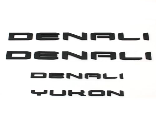 Image of 4pcs Matte Black Door Rear Denali Yukon Emblems Letters Compatible with 2021-2024 Yukon Yukon XL (Matte Black)