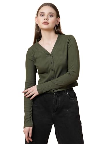 Image of Rigo Casual Wear V Neck Rib Knit Top for Women | Slim Fit Long Sleeves Western Tops for Women