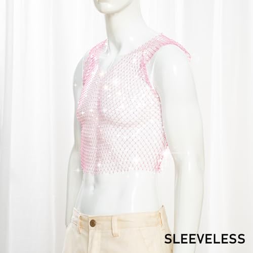 Rhinestone Mesh Top Men Fishnet Tank Top Sexy V-Neck Sleeveless Cropped Shirt Rave Sheer Vest3