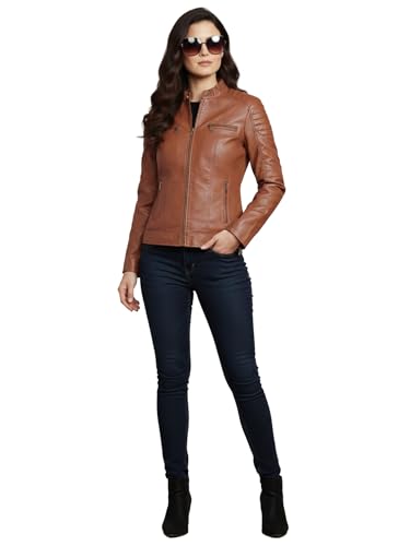 Image of Leather Retail Brown Jacket For Women's