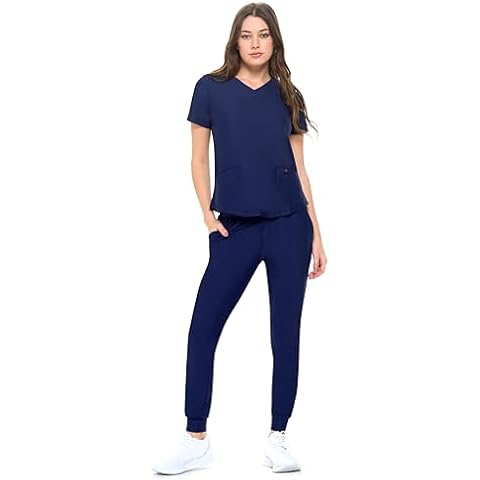 Natural Uniforms Ultra Stretch Womens Jogger Scrub Set (True Navy Blue, Small) Cover