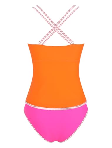Image of ZAFUL Womens Tankini Swimsuits V Neck Push Up Swim Top Color Block Tummy Control High Waisted Bathing Suits Swim Bottom