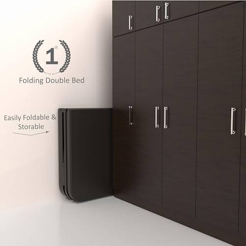 Honey Touch Nova Folding Double Bed with Mattress | No Assembly Required | Foldable Bed for Sleeping/Guests/Rented Apartments/Bedroom(4x6.25ft, Black)