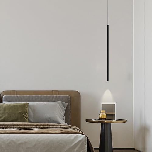 Lámparas de suspensión LED modernas de tubo metálico negro para proyectos de interiorismo sutil 7