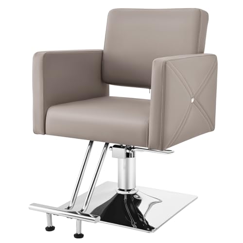 Image of Artist hand Barber Salon Chair for Hair Stylist, Elephant Grey | Heavy Duty Hydraulic Pump, Adjustable Height, 360 Swivel, Padded Armrest, Professional Styling Chair, Beauty Salon Equipment