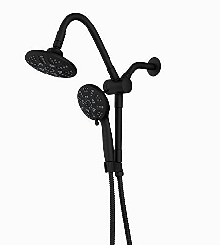 Ana Bath NEW Flexible Dual Shower Head with Handheld Combo with 5-ft Shower Hose - 6-Spray Settings, Brass Connectors, Pause Function, Bendable Extension Arm (Oil Rubbed Bronze) - BSS116201ORB