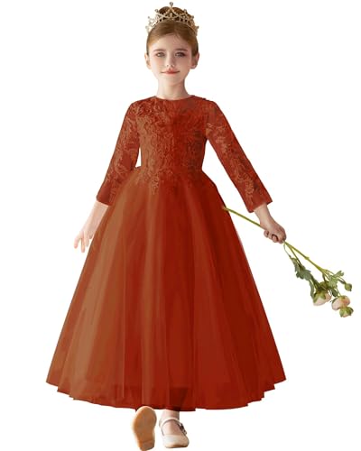 Long Sleeve Flower Girl Dresses for Wedding Tulle Floral Applique First Communion Dress for Girls
