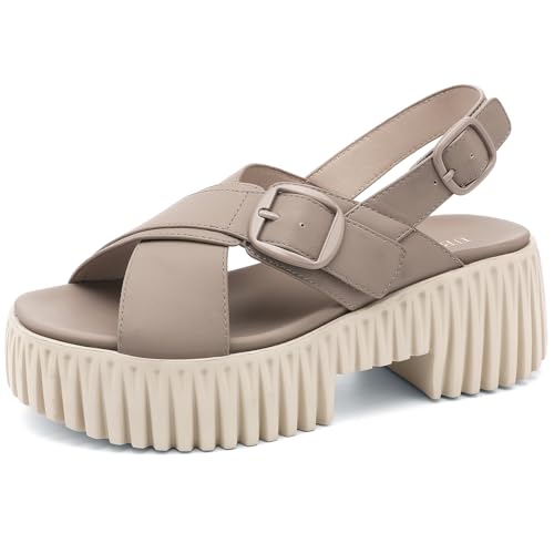 Image of UBFEN Womens Platform Sandals With Arch Support Comfy Walking Wedge Crisscross Band Summer Casual