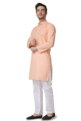 Image of Royal Kurta Men's Lucknowi Chikan Embroidered 100% Cotton Comfortable Kurta Churidar Pyjama Set