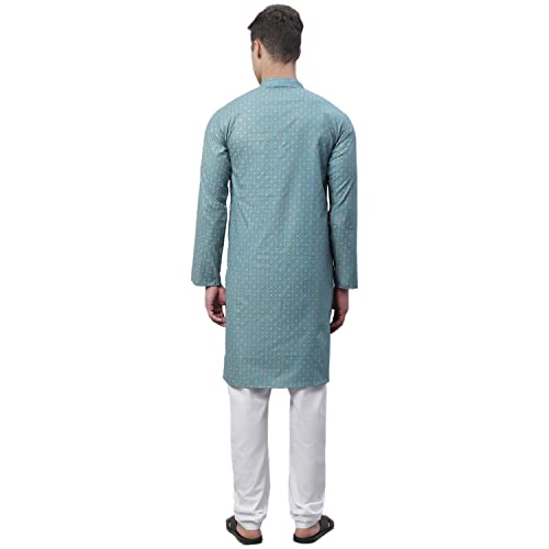 Image of SOJANYA (Since 1958 Men's Cotton Linen Blue Foil Printed Kurta and White Pyjama Set