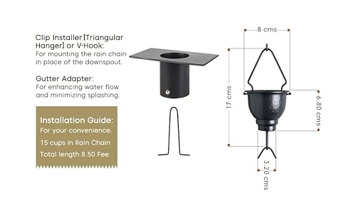 Image of Rain Chain - Gray Powder Coated 8.5 Feet Length Iron Rain Chain for Garden Decor - Rust Proof Long Lasting Rain Chain With Gutter Adaptor and Clip Installer - Rain Chain Downspout for Gutter | High Quality Gray Powder Coating which makes Iron Rain Chain rust proof