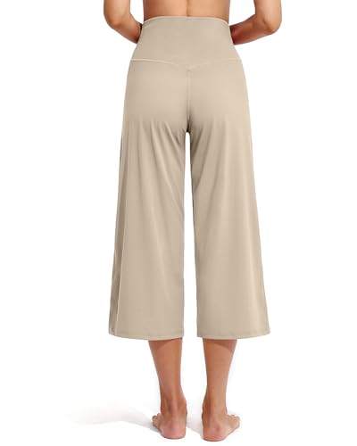 Image of Promover 14 inch /21 inch /23 inch /25 inch Inseam Capri Pants for Women Wide Leg Yoga Cropped Pants with Pockets Loose Casual Summer Pant