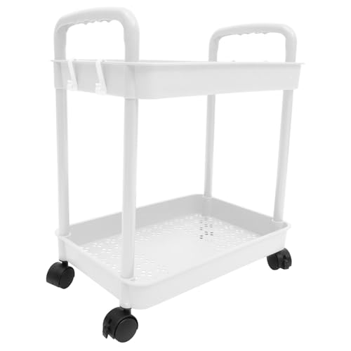 KLYDBMYT Chariot Utilitaire à Deux Niveaux avec Roues pivotantes – Étagère de Cuisine et de Salle de Bain à Plusieurs Niveaux pour Le Rangement à la Maison et au Bureau (Blanc)