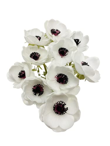 Lebritamfa 10Pcs Artifical Real Touch Pu Anemone Flower Bouquet Room Home Decor (White - 10Pcs) #TOP7