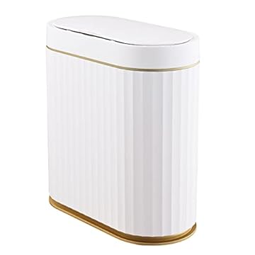 ELPHECO 2.5 Gallon Motion Sensor Bathroom Bin - 9.5 Litres Waterproof Motion Sensor Trash Can, 2.5 Gallon Bathroom Garbage Bin Wastebasket for Kitchen and Office Use, White with Golden Trim