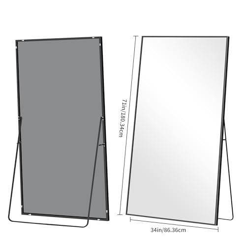 BONEWEI Ganzkörperspiegel 180 x 86 cm, Groß Standspiegel mit schwarzem Aluminiumrahmen, Großer Wandspiegel, Rechteckiger Bodenspiegel, für Schlafzimmer, Eingangsbereich, Flur, Heimdekorationn