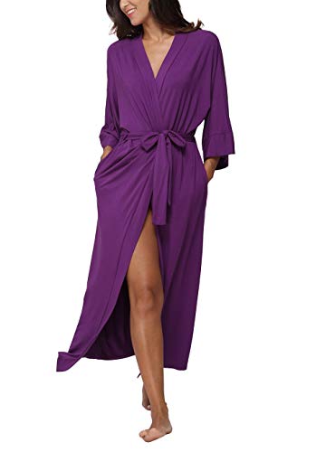 Womens Full Length Kimono Robes Long Bathrobes Soft Loungewear Sleepwear,Purple