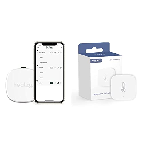 HEATZY - Objet Connecté - Programmateur/Thermostat Connecté et Intelligent Filaire & Aqara Capteur de Température et d'Humidité, NÉCESSITE AQARA HUB, Zigbee Cover