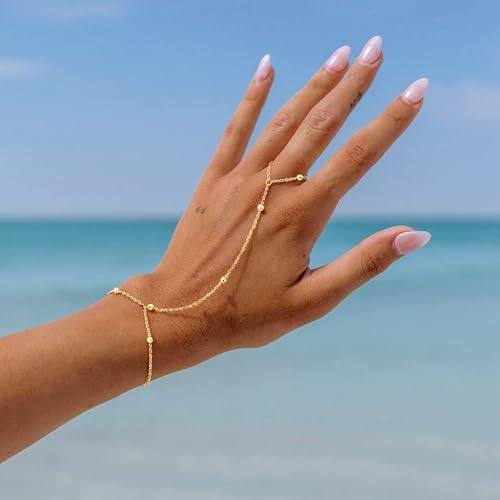 Image of Moodear Gold Bracelets for Women Non Tarnish - Dainty Bead Hand Chain Ring Link Bracelet for Women Trendy Jewelry Gift