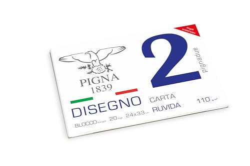Pigna, Blocco da Disegno PignaDue con 4 angoli, Formato 24x33 cm., 20 Fogli da 110 g/m², Perfetto per Disegni e Schizzi, Carta Ruvida, confezione 1 pezzo