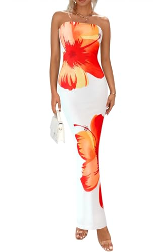 PRETTYGARDEN Strapless Bodycon Floral Maxi Summer Dresses for Women 2025 Elegant Classy Tube Top Cocktail Wedding Guest Dress
