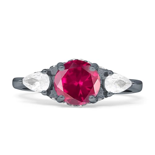 OMRANII Hidden Halo Three Stone Round Shaped Pear Teardrop Vintage St Cubic Zirconia Trilogy Wedding Engagement Ring 925 Sterling Silver