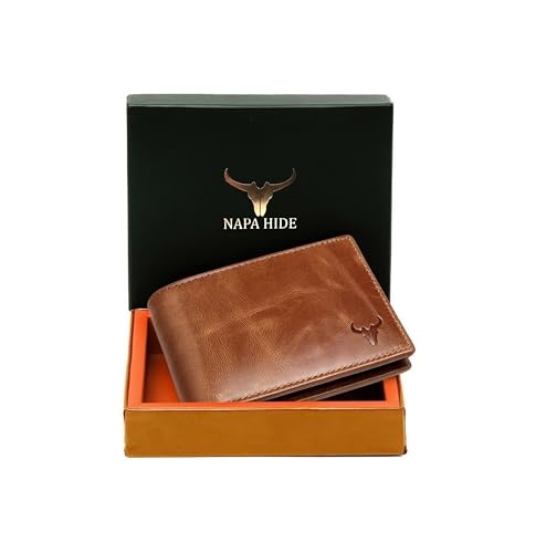 NAPA HIDE Leather Wallet for Men I Handcrafted I Credit/Debit Card Slots I 2 Currency Compartments I 2 Secret Compartments (Tan Crunch)